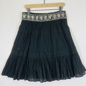 BCBG Maxazria Black Crinkle Sequins Beaded Flare Mini Skirt Womens Sz XS NWT New